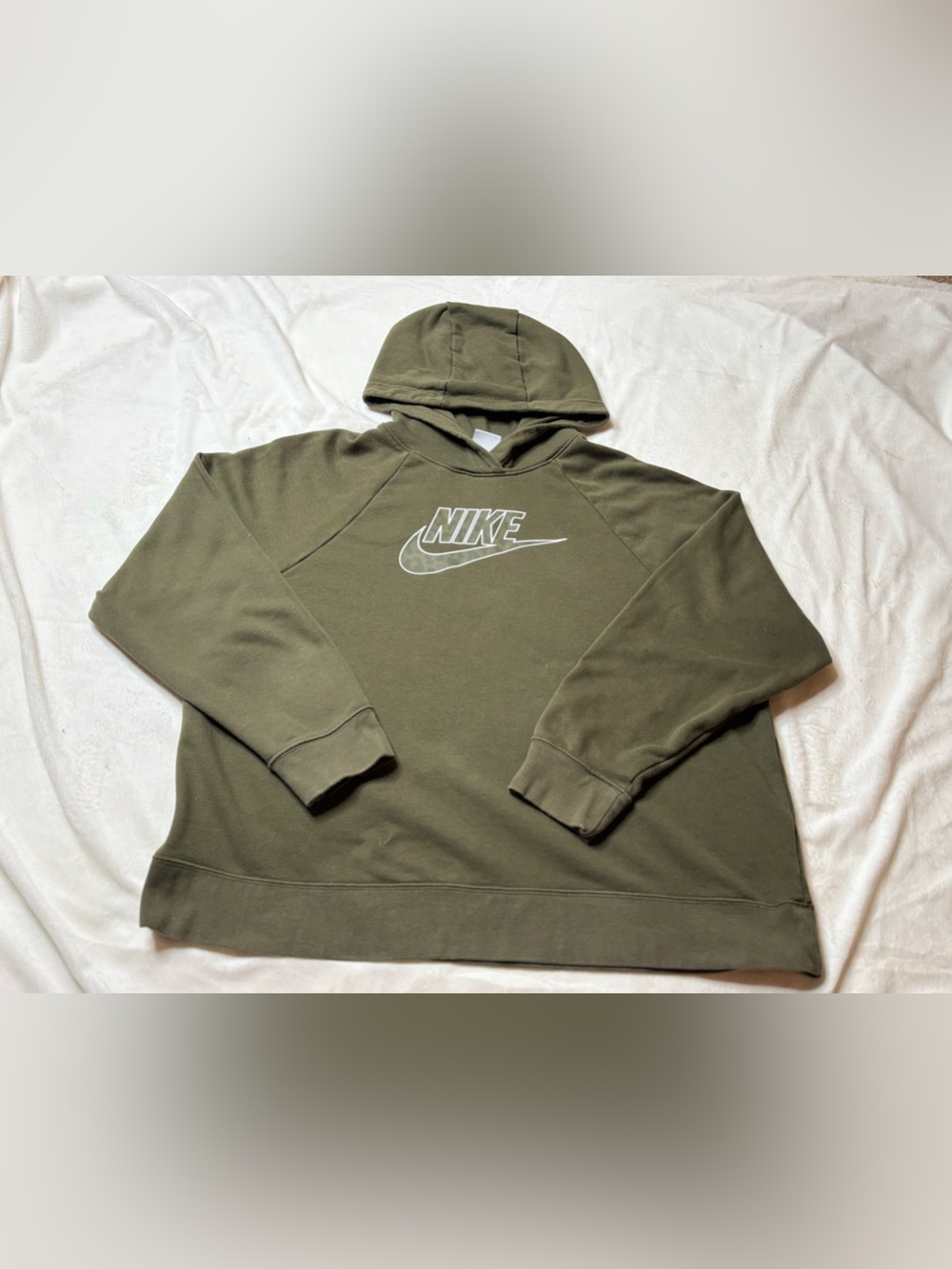 Nike Olive Green Pullover Hoodie with White Logo